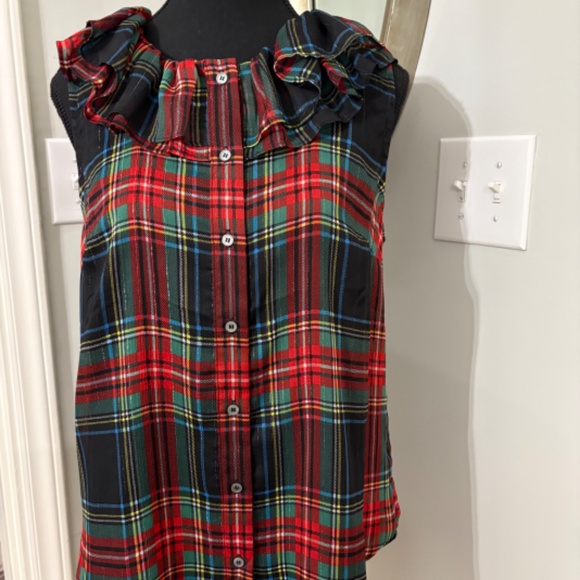J.Crew Sleeveless Ruffle-Collar top in Black Stewart Tartan Small NWT - Picture 3 of 7